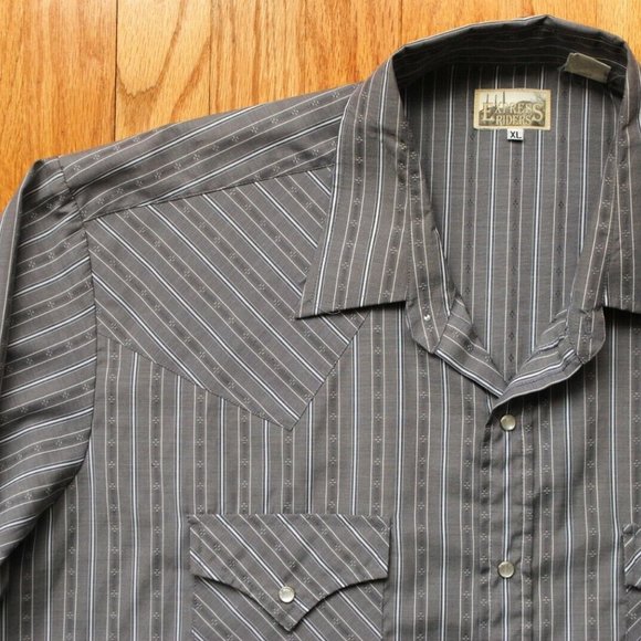 vintage Express Riders Snap Button Western Shirt Men's Size XLGray Dobby Stripe - Picture 3 of 4